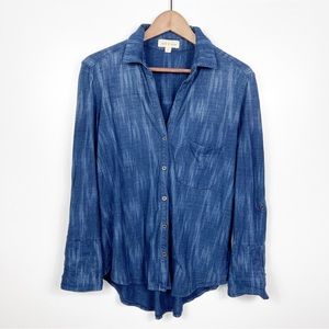 Cloth & Stone Blue Button Up Tunic Blouse Womens Size S